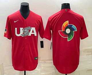 Men%27s USA Baseball 2023 Red World Big Logo With Patch Classic Stitched Jersey->2023 world baseball classic->MLB Jersey
